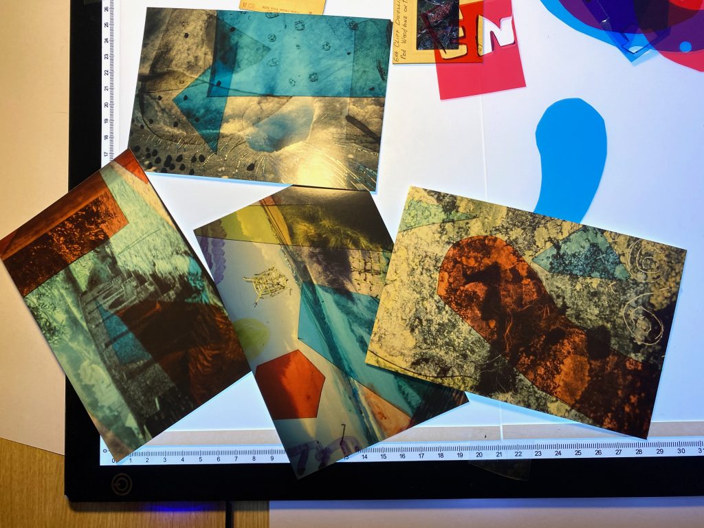 Photo of activities at The Wonder Club including colourful transparents and textured images laid on top of a lightbox giving them a rich glow.